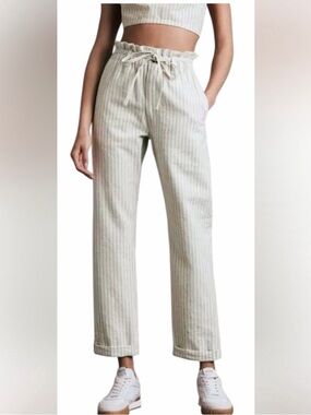Rag & Bone Linen Blend Hi-Rise Pants Size 25 Striped Cotton Hemp Straight Leg